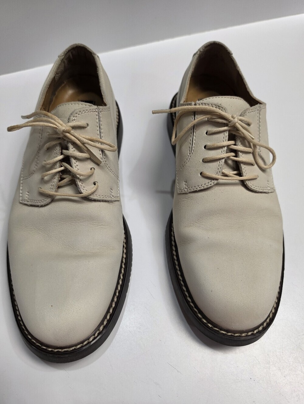 Ruff Hewn Wsterproof Men's Classic Cream Leather Oxford Derby Shoes - Size 8.5